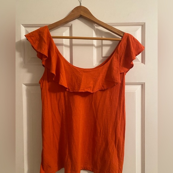 Loft Women’s Scoop Neck Orange Ruffle Top Size M - Picture 1 of 5